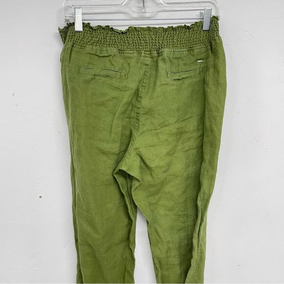Guess Green Linen Drawstring Casual Pants Womens S Straight Leg Pull On Stretch - Picture 5 of 12